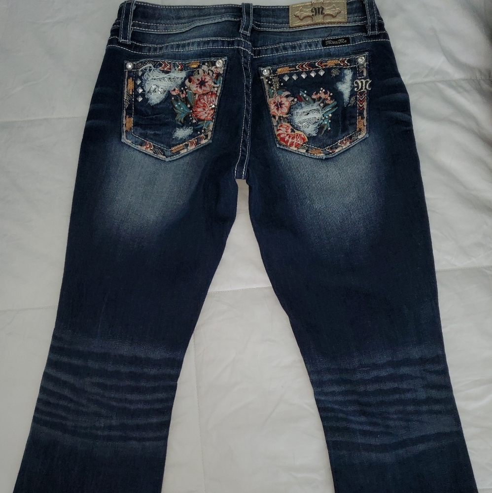 MISS ME DISTRESSED FLORAL JEANS 29"x34"